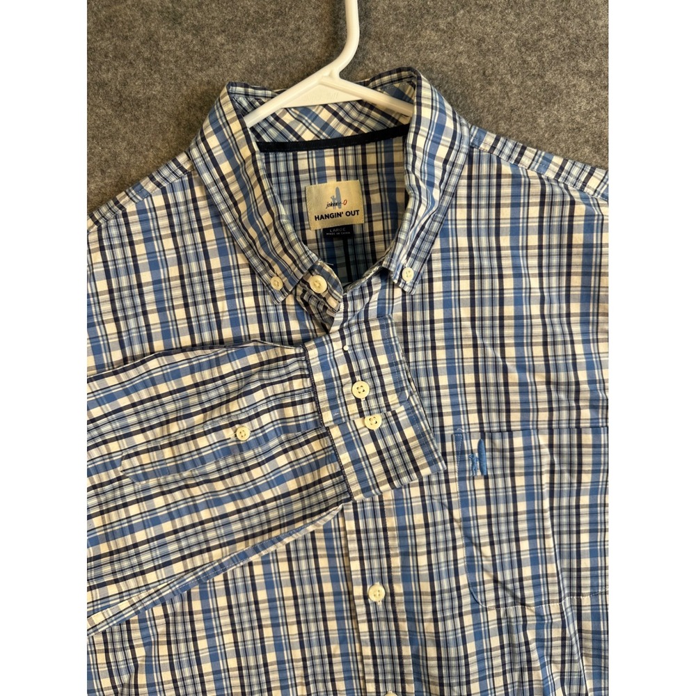 Johnnie-O‎ Hangin Out Mens Large Gemini Blue Plaid Cotton Button Down JMWL2670